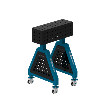 Metināšanas atbalsts TRESTLE PRO 600x200x200 mm - System ⌀16mm - Režģis: 50x50mm - Uz riteņiem