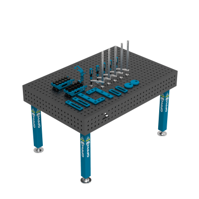PLUS welding table (12 mm) 1500x1000 mm with legs on feet, ⌀16, mesh 50x50 + XS tool set