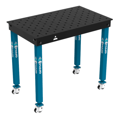 Metināšanas galds BASIC Izmērs - 1000x600mm, Sistēma - Φ16, Kājas - uz riteņiem, Tīkls - diagonāle