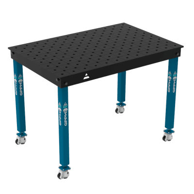 Welding table BASIC Size - 1200x800mm, System - Φ16, Legs - On wheels, Grid - diagonal