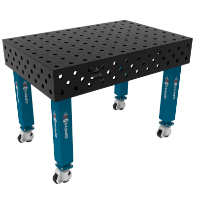 Mesa de soldadura PRO Tamanho - 1200x800mm, Grelha - 100x100mm, Sistema - Φ28, Pernas - Sobre rodas