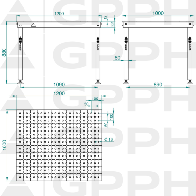 Tekni̇k çi̇zi̇m Kaynak masası BASIC 1200x1000 mm fi16 50x50 ayaklarda