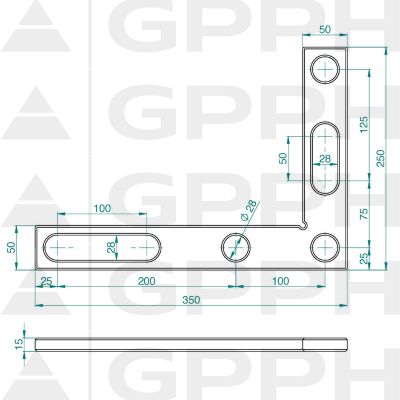 Angle precision square (flat) 350x250mm, System - Φ28, Series - PRO technical drawing