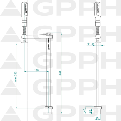Pince de fixation GPPH fi16 mm - schéma technique Pince de fixation GPPH fi16 mm - schéma technique