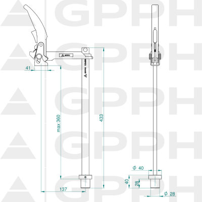 Fastening clamp with a long lever GPPH fi28 mm - tekni̇k çi̇zi̇m
