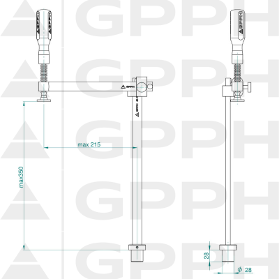 Verstelbare spanklem GPPH fi28 mm - technische tekening Verstelbare spanklem GPPH fi28 mm - technische tekening