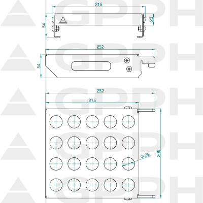 Prateleira móvel para parafusos de montagem M fi28mm - desenho técnico