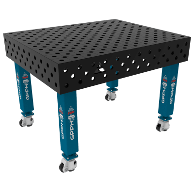 Kaynak masası PRO Izgara - diyagonal, Sistem - Φ28, Boyut - 1200x1200mm, Bacaklar - Tekerlekli