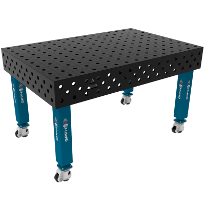 Table de soudage PRO Grille - 100x100mm, Système - Φ28, Taille - 1500x1000mm, Pieds - Sur roues