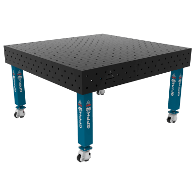 Svejsebord PRO Gitter - 100x100mm, System - Φ16, Størrelse - 1500x1480mm, Ben - på hjul