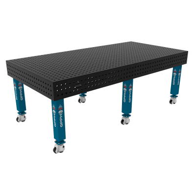 Table de soudage PRO Grille - 50x50mm, Système - Φ16, Taille - 2400x1200mm, Pieds - Sur roues