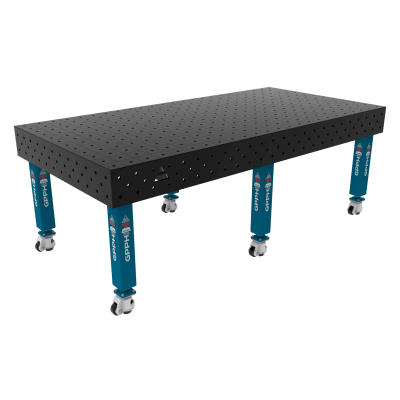 Suvirinimo stalas PRO Tinklelis - 100x100mm, Sistema- Φ16, Dydis - 2400x1200mm, Kojos - ant ratukų