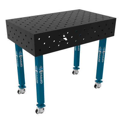Svejsebord ECO Størrelse - 1000x600mm, Gitter - diagonal, System - Φ16, Ben - på hjul