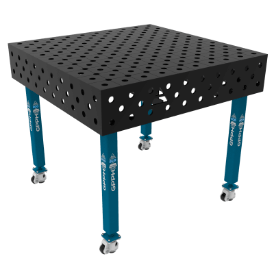 Metināšanas galds ECO Izmērs - 1000x1000mm, Tīkls - diagonāle, Sistēma - Φ28, Kājas - uz riteņiem