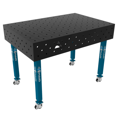 Metināšanas galds ECO Izmērs - 1200x800mm, Tīkls - 100x100mm, Sistēma - Φ16, Kājas - uz riteņiem