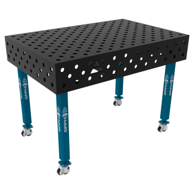 Sveisebord ECO Størrelse - 1200x800mm, Rutenett - diagonal, System - Φ28, Ben - På hjul