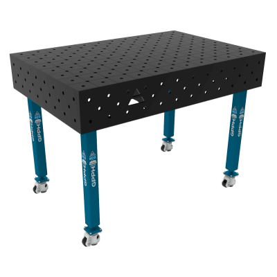 Kaynak masası ECO Boyut - 1200x800mm, Izgara - diyagonal, Sistem - Φ16, Bacaklar - Tekerlekli