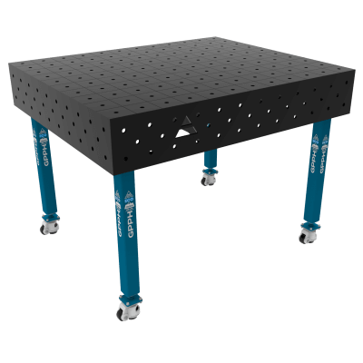 Mesa de soldadura ECO Tamanho - 1200x1000mm, Grelha - 100x100mm, Sistema - Φ16, Pernas - Sobre rodas