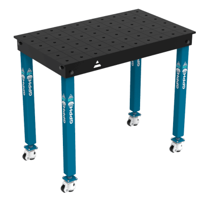 Kaynak masası BASIC Boyut - 1000x600mm, Izgara - 100x100mm, Sistem - Φ16, Bacaklar - Tekerlekli