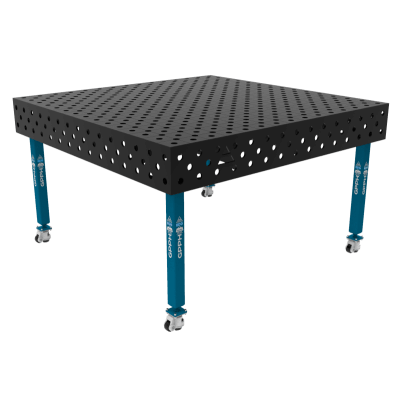 Mesa de soldadura ECO Tamanho - 1500x1480mm, Grelha - diagonal, Sistema - Φ28, Pernas - Sobre rodas