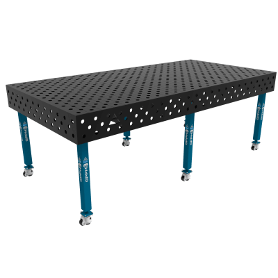 Mesa de soldadura ECO Tamanho - 2400x1200mm, Grelha - diagonal, Sistema - Φ28, Pernas - Sobre rodas