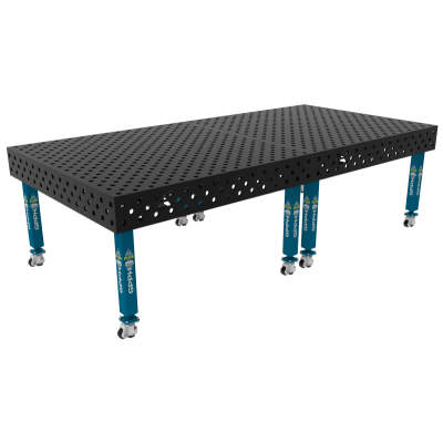 Welding table PLUS Size - 3000x1480mm, Grid - diagonal, System - Φ28, Legs - On wheels