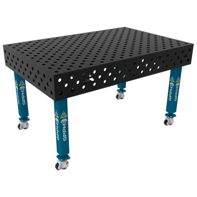 Mesa de soldadura PLUS Tamanho - 1500x1000mm, Grelha - diagonal, Sistema - Φ28, Pernas - Sobre rodas
