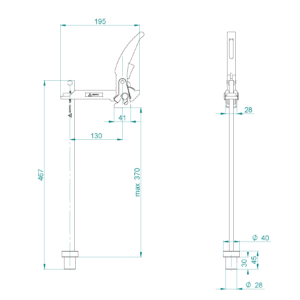 Collier de serrage avec levier long GPPH fi28 mm - dessin technique