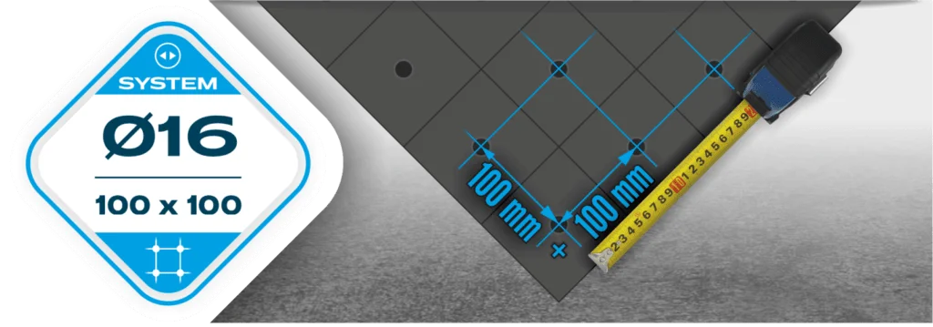 Siatka otworów system fi16, 100x100mm