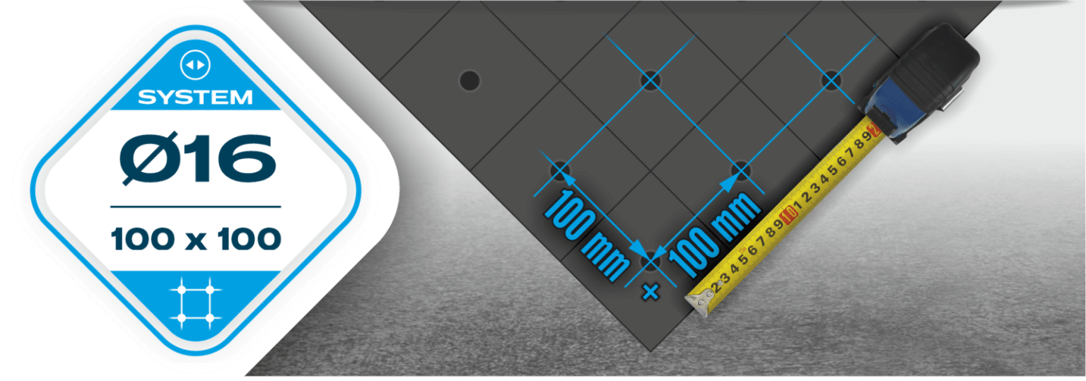 Sistema de grade de furos fi16, 100x100mm