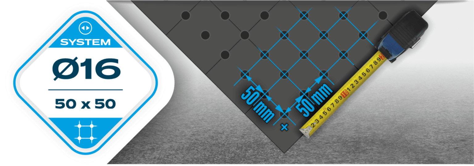 Sistema de grade de furos fi16, 50x50mm