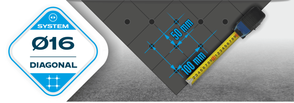 Įstrižainės skylių tinklelio sistema fi16