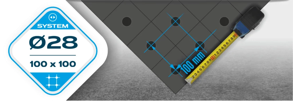 Siatka otworów system fi28, 100x100mm
