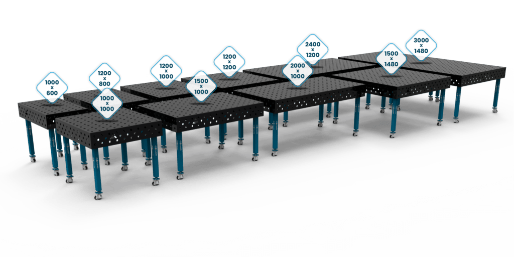 Dimensões de todas as mesas de soldadura da série ECO