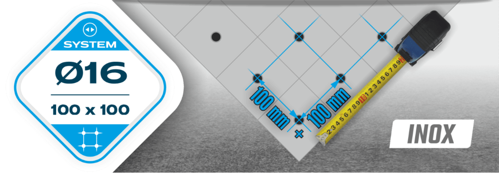 Mreža montažnih lukenj 100x100 mm v sistemu fi16.