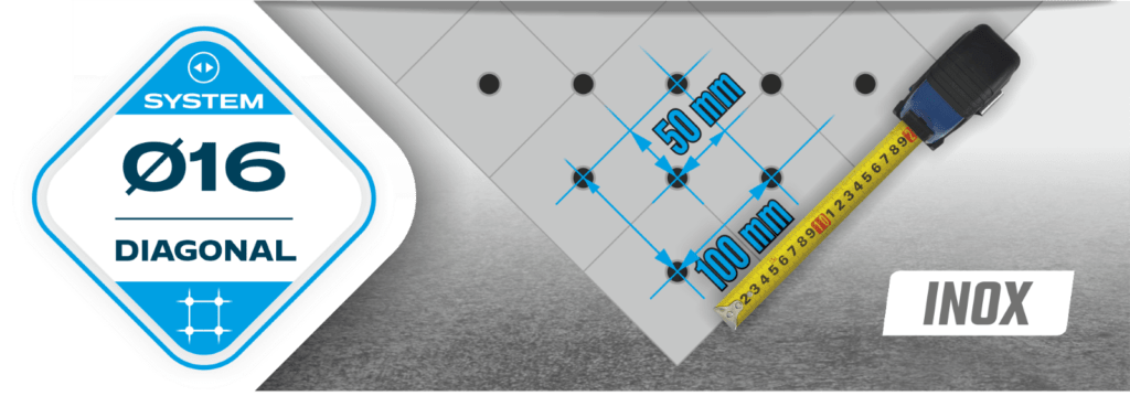 Diagonalna mreža montažnih lukenj v sistemu fi16.