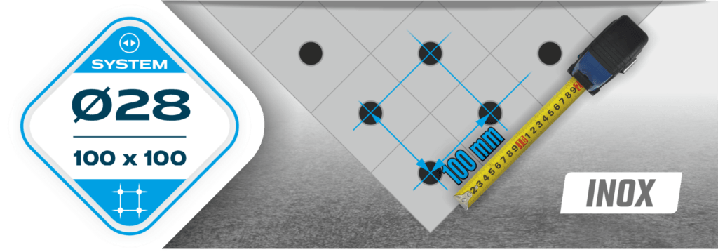 Mreža montažnih odprtin 100x100 mm v sistemu fi28