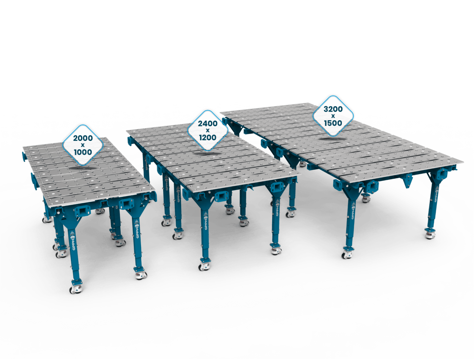 Dimensjoner på modulære sveisebord