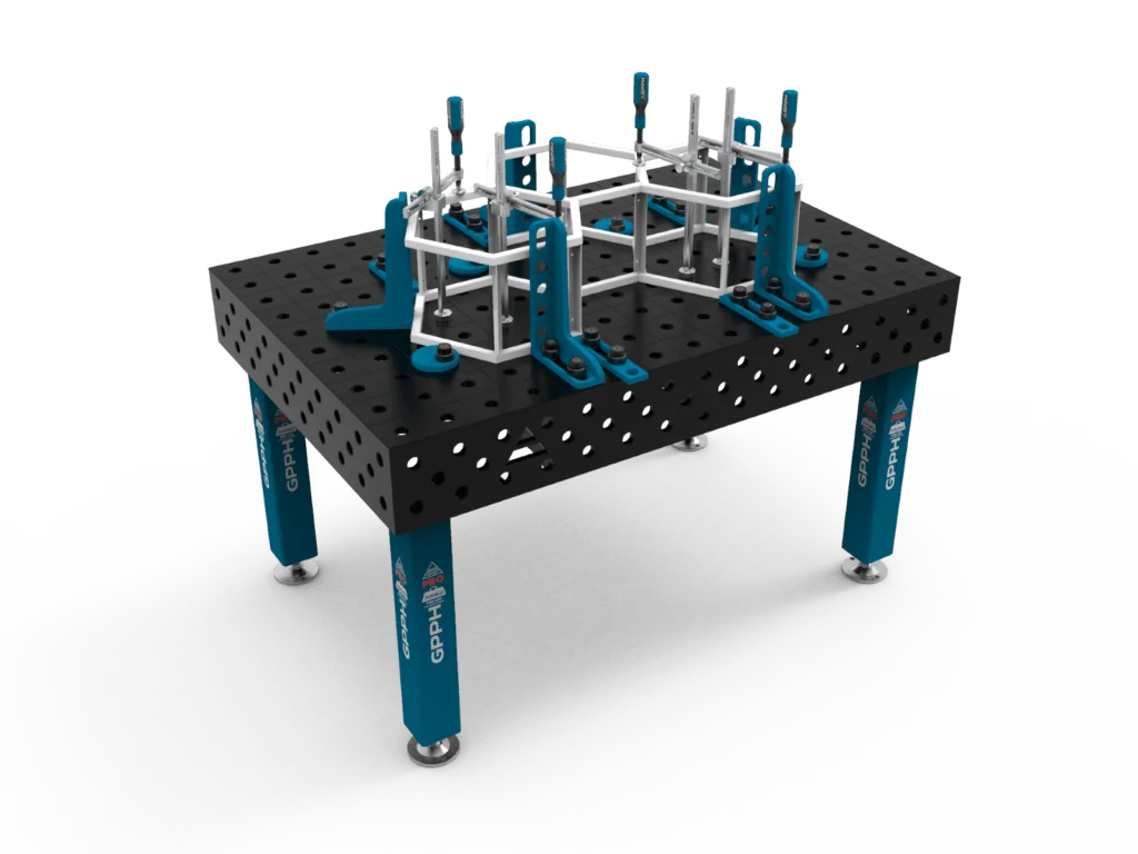 Traditionelt PRO 1500 x 1000 mm svejsebord med struktur lagt på det
