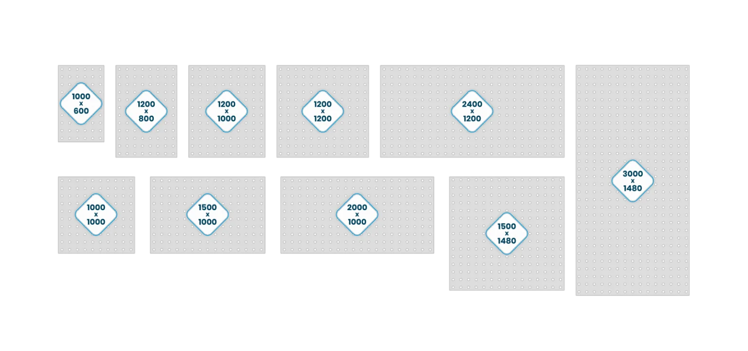 Wszystkie dostępne rozmiary stołów spawalniczych z serii INOX