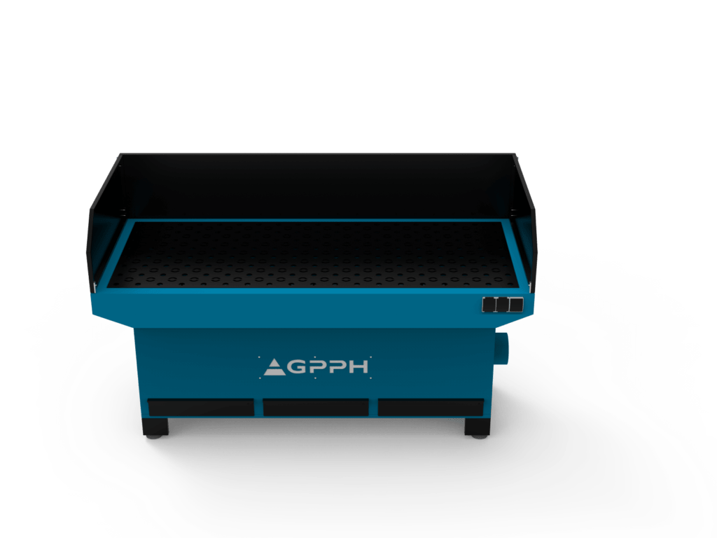 Stanowisko szlifiersko-odciągowe, szerokie, podstawa z osłonami bocznymi