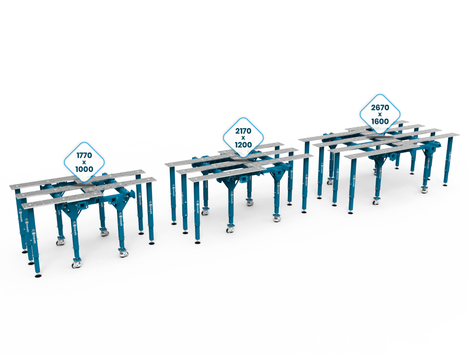 Dimensjoner på modulære sveisebord