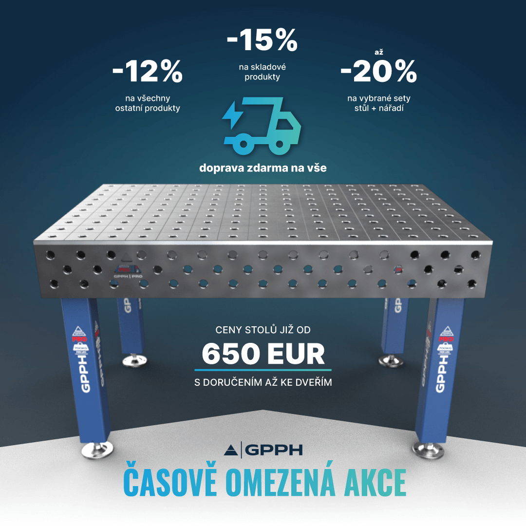 Časově omezená akce -15% na skladové produkty -12% na všechny ostatní produkty doprava zdarma na vše až -20% na vybrané sady stůl + nářadí