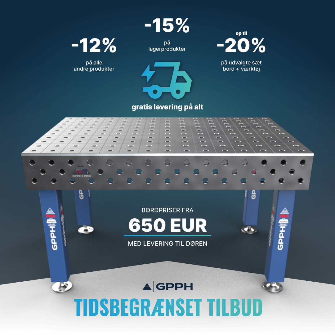 Tidsbegrænset tilbud -15% på lagerprodukter -12% på alle andre produkter gratis levering på alt op til -20% på udvalgte bord + værktøjssæt