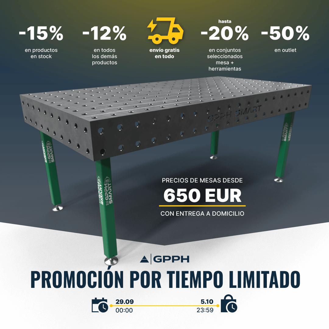 ¡Promoción por tiempo limitado! -15% en productos en stock, -12% en todos los demás productos, envío gratis en todo, hasta -20% en conjuntos seleccionados mesa + herramientas, -50% en outlet.