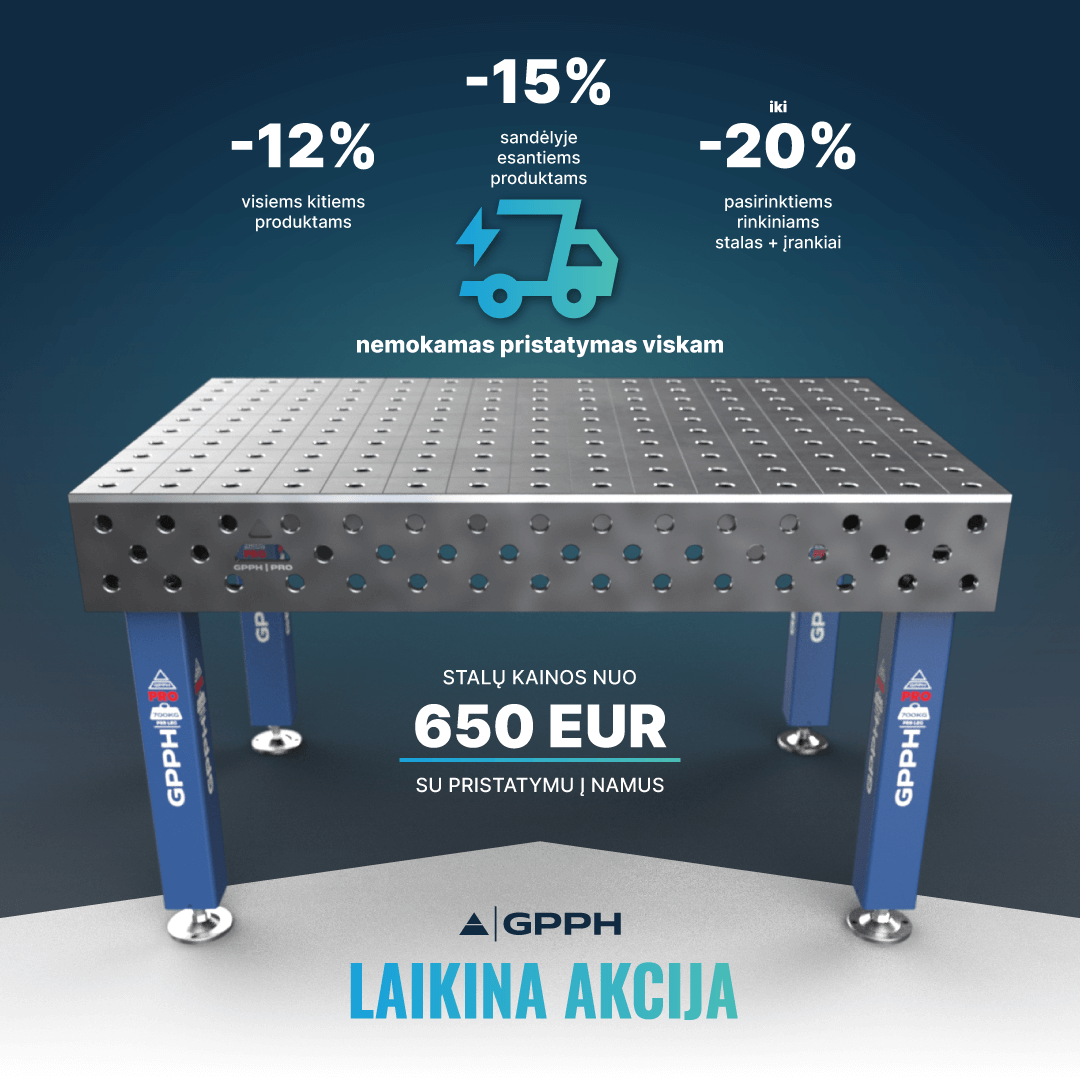 Laikina akcija -15% sandėlio prekėms -12% visoms kitoms prekėms nemokamas pristatymas viskam iki -20% pasirinktiems stalo + įrankių rinkiniams
