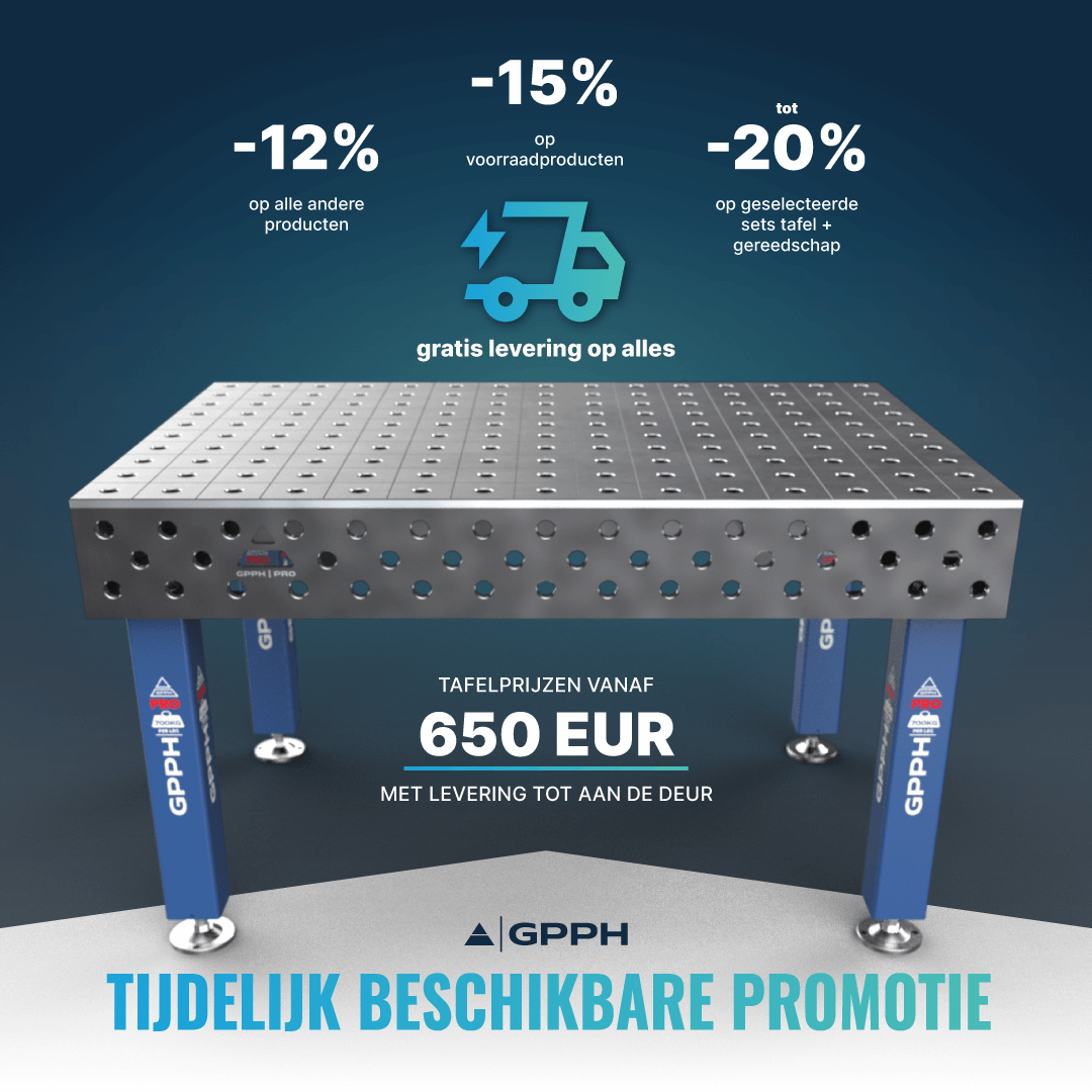 Tijdelijke promotie -15% op voorraadproducten -12% op alle andere producten gratis levering op alles tot -20% op geselecteerde tafel + gereedschap sets