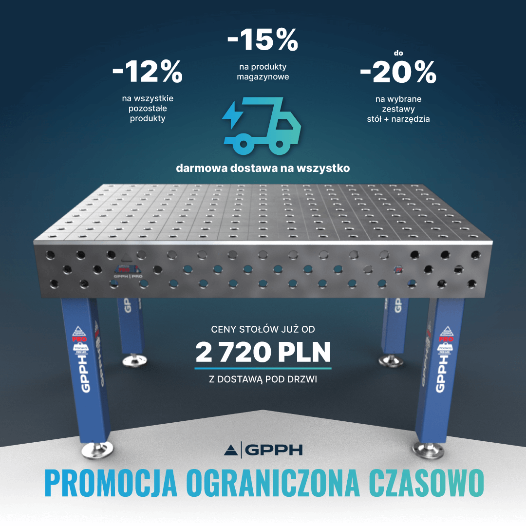 Promocja ograniczona czasowo -15% na produkty magazynowe - 12% na wszystkie pozostałe produkty darmowa dostawa na wszystko do -20% na wybrane zestawy stół + narzędzia