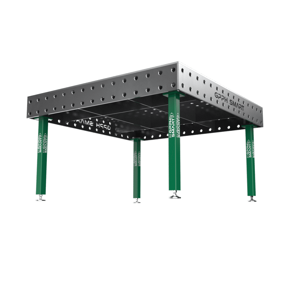 Hegesztőasztal SMART Háló - 100x100mm, Rendszer - Φ28, Méret - 1500x1480mm, Lábak - Lábakon, Asztallap - 12mm