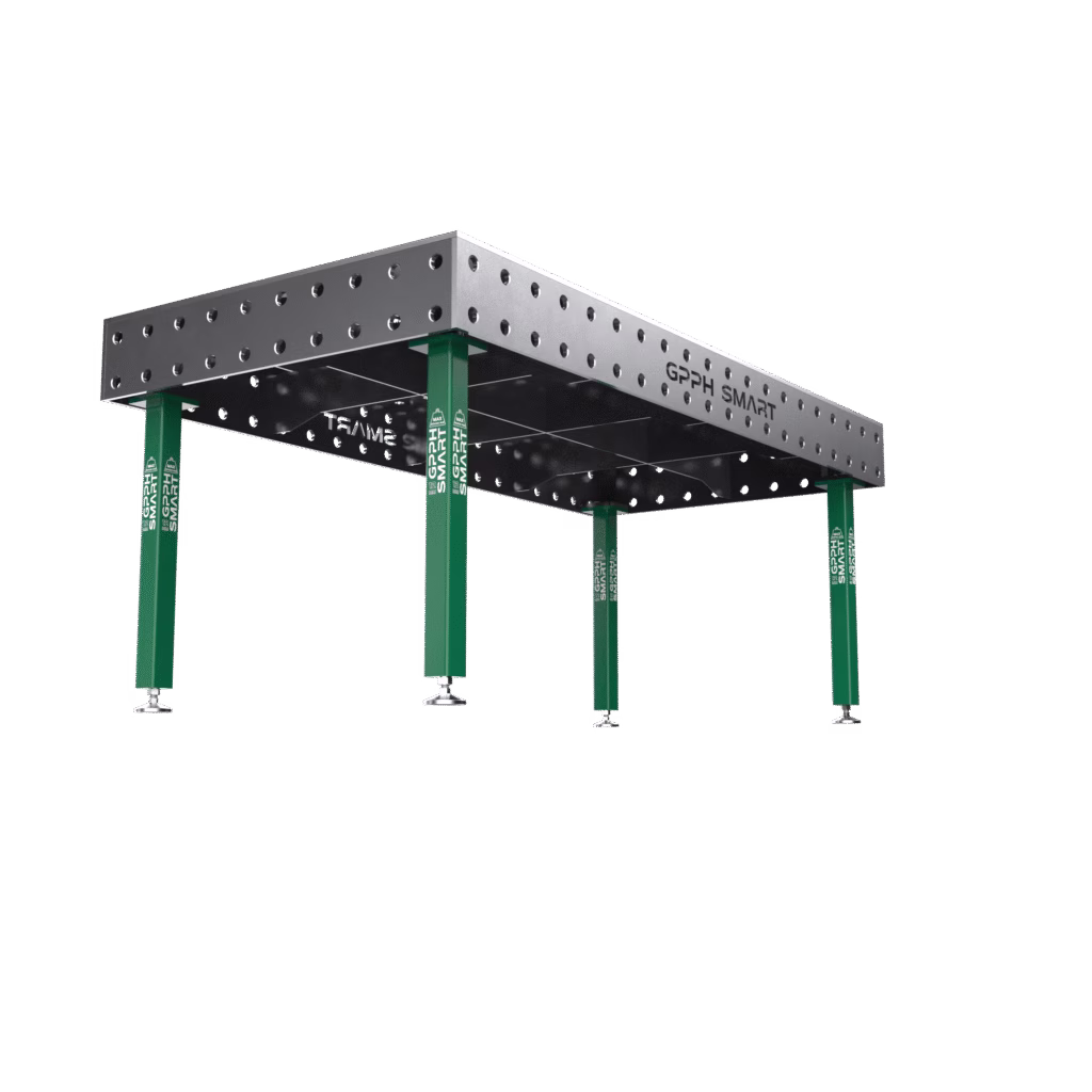 Schweißtisch SMART Raster - 100x100mm, System - Φ28, Größe - 2000x1000 mm, Beine - Auf Stellfüßen, Tischplatte - 12mm